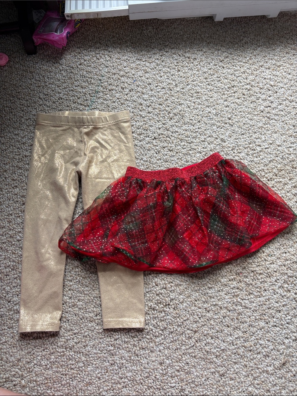 Garanimals Gold Shimmer Leggings with Red Plaid Tutu Skirt